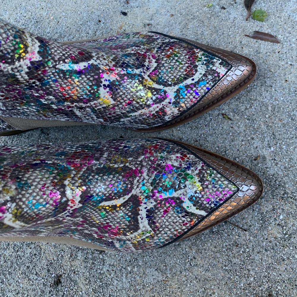 Multicolor Python Embossed Leather & Suede Ankle … - image 6